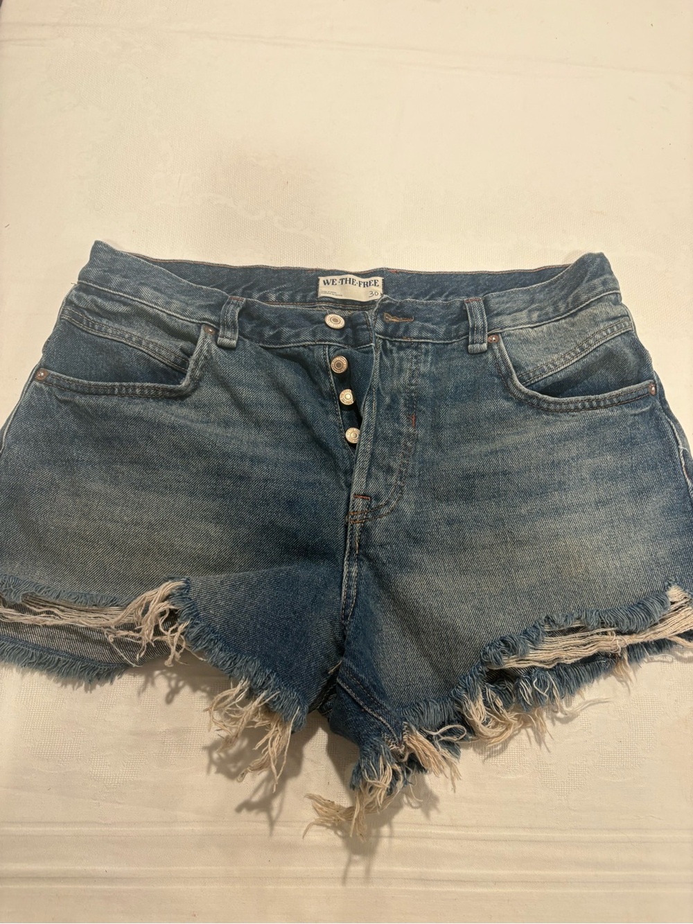 We The Free Distressed High-Rise Denim Shorts - Blue